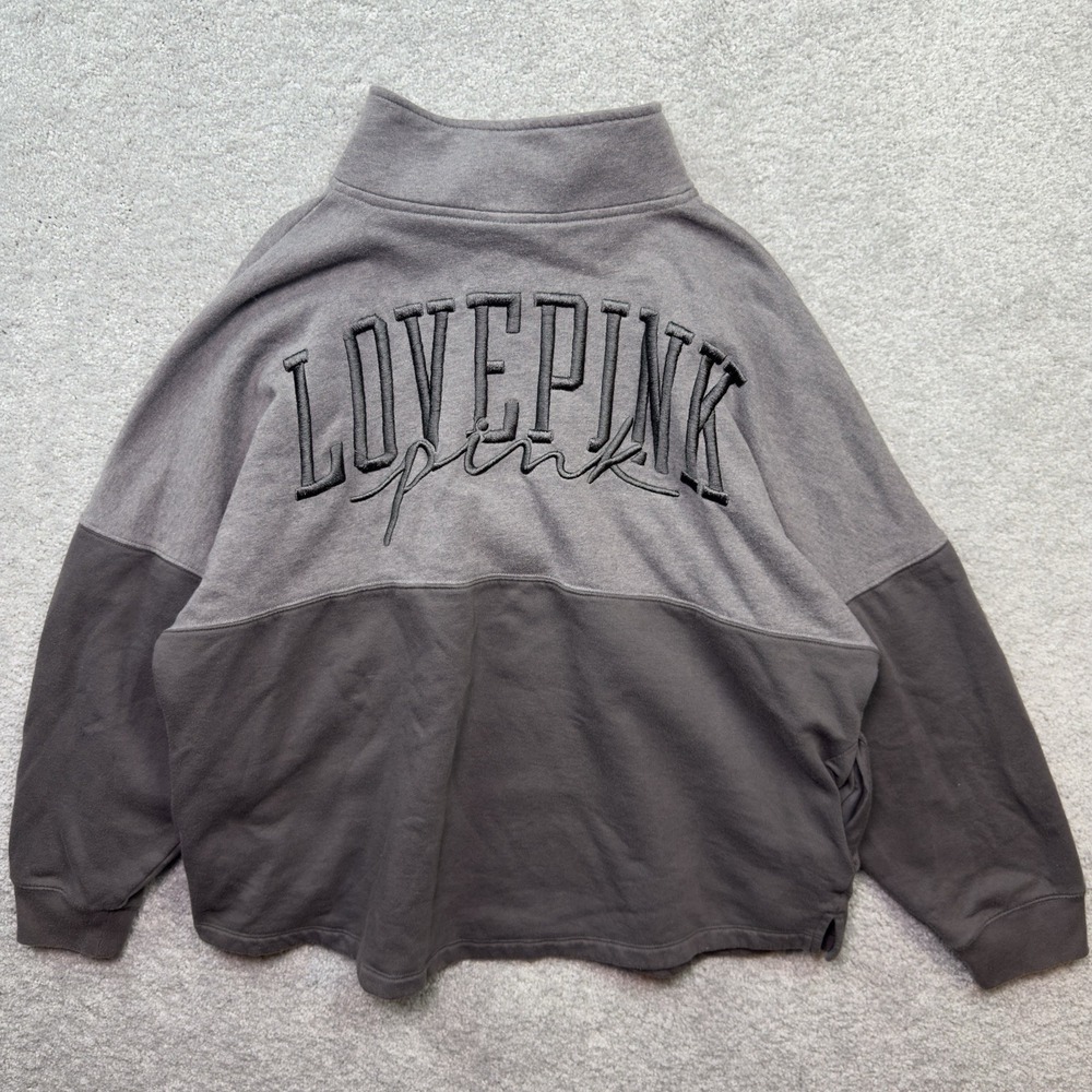 Victoria's Secret PINK Womens XL Gray Love Pink Quarter Zip Sweatshirt Pullover